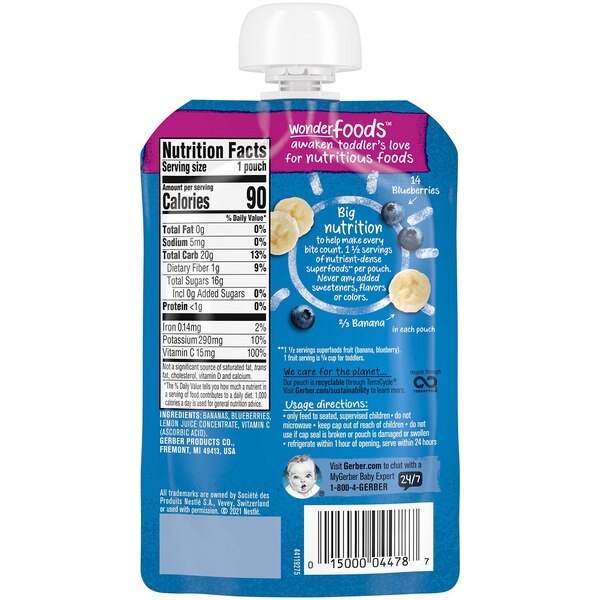 Gerber Natural for Toddler, WonderFoods Banana Blueberry Toddler Food, 3.5 OZ