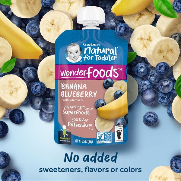 Gerber Natural for Toddler, WonderFoods Banana Blueberry Toddler Food, 3.5 OZ