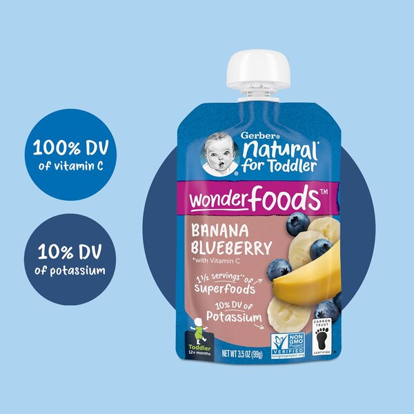 Gerber Natural for Toddler, WonderFoods Banana Blueberry Toddler Food, 3.5 OZ