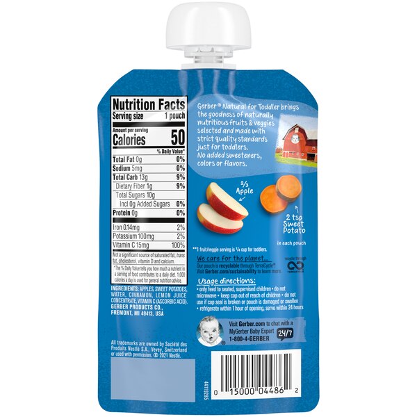 Gerber Natural for Toddler, Apple Sweet Potato with Cinnamon Toddler Food, 3.5 oz Pouch