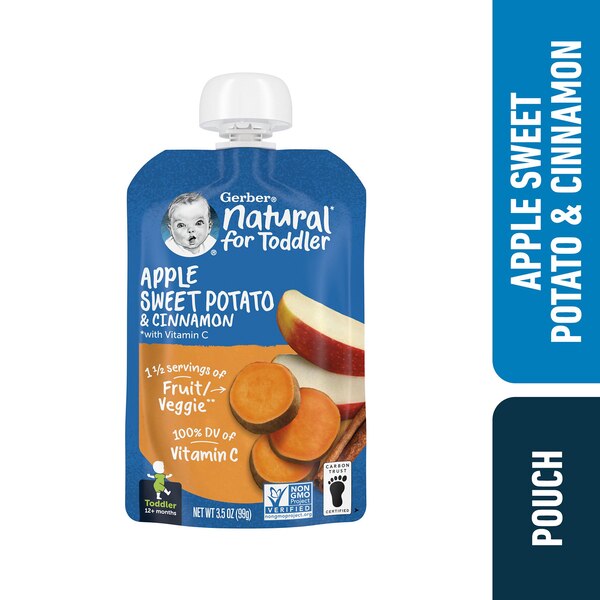 Gerber Natural for Toddler, Apple Sweet Potato with Cinnamon Toddler Food, 3.5 oz Pouch