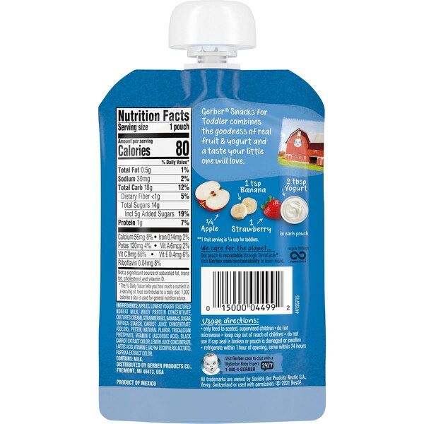 Gerber Snacks for Toddler, Fruit and Yogurt Strawberry Banana, 3.5 OZ