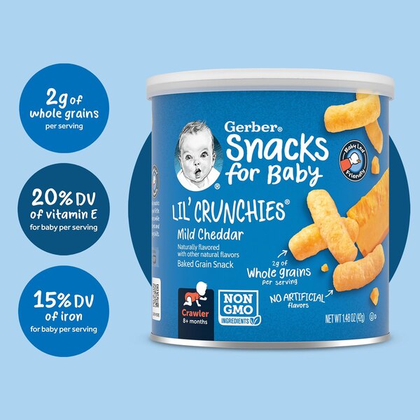 Gerber Lil Crunchies Mild Cheddar Baked Corn Snacks, 1.48 Oz