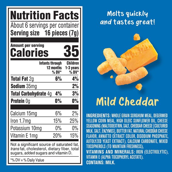 Gerber Lil Crunchies Mild Cheddar Baked Corn Snacks, 1.48 Oz