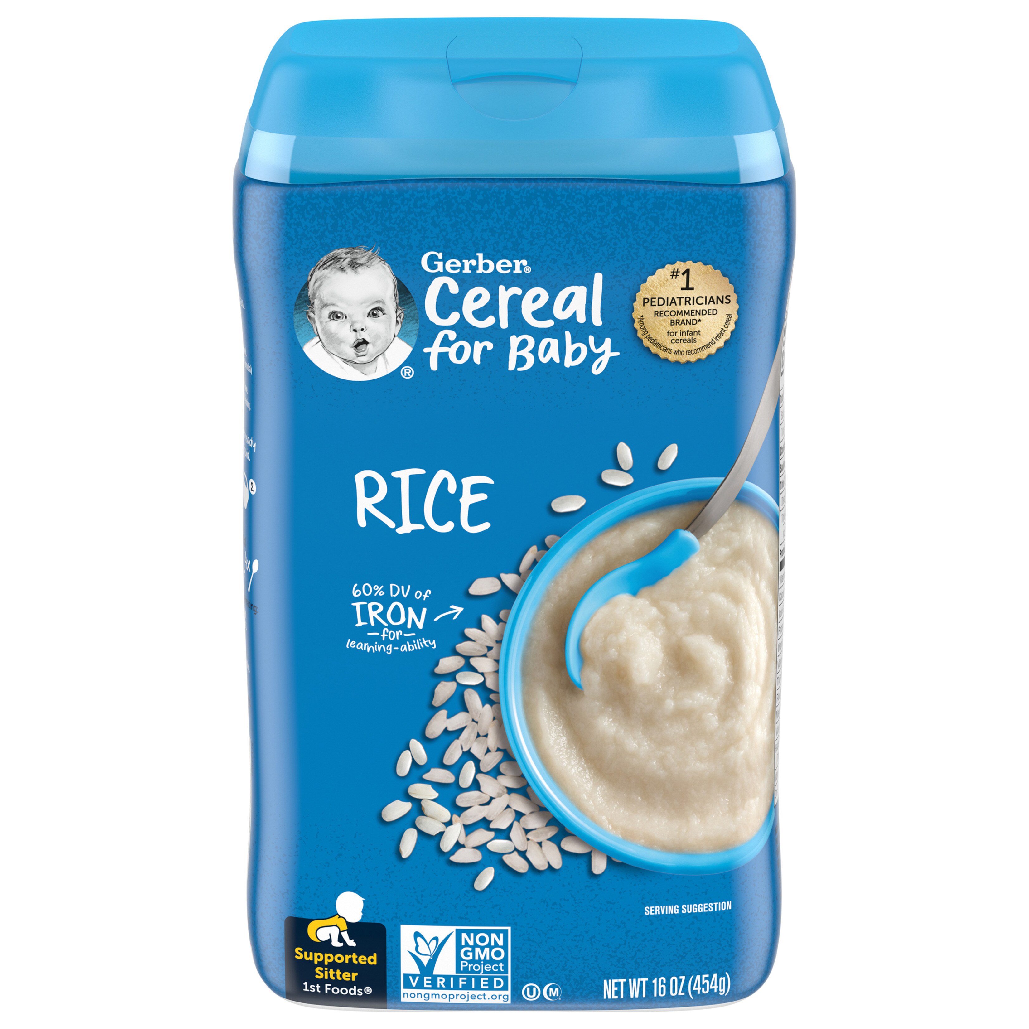Gerber 1st Foods Cereal for Baby Baby Cereal, Rice, 16 oz Canister