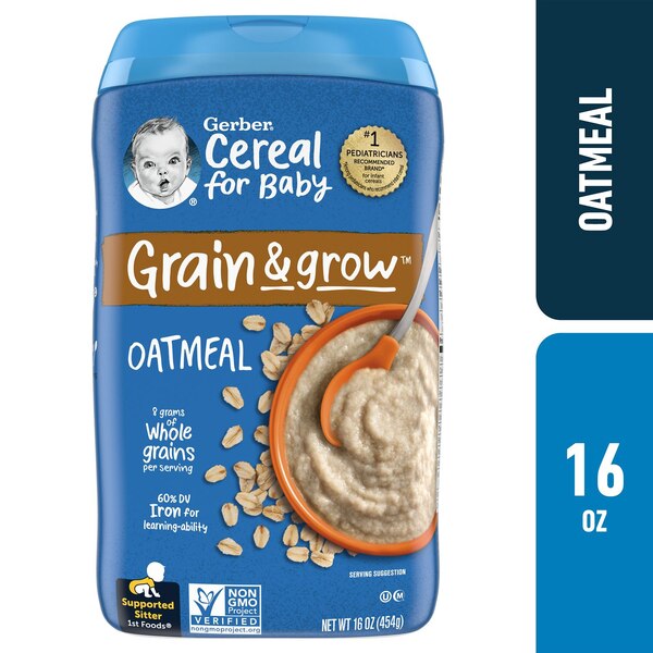 Gerber 1st Foods Cereal for Baby Grain and Grow Baby Cereal, Oatmeal, 16 OZ