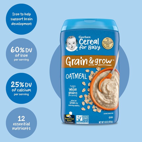 Gerber 1st Foods Cereal for Baby Grain and Grow Baby Cereal, Oatmeal, 16 OZ