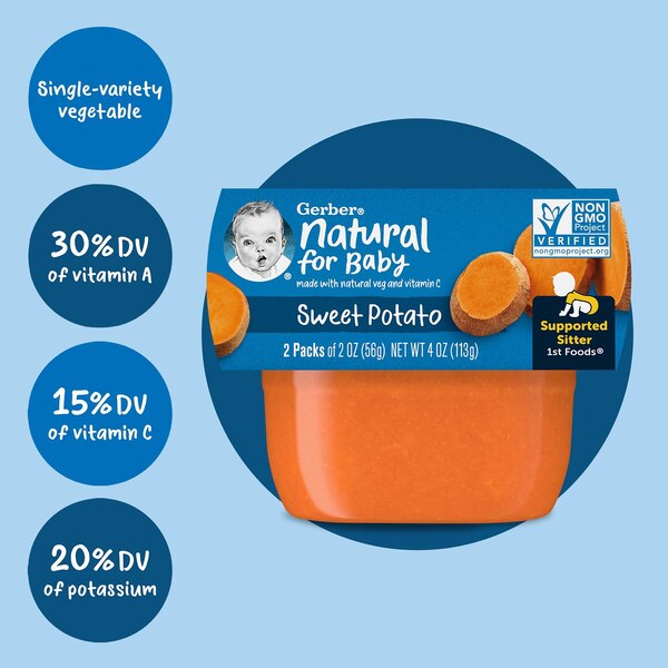 Gerber 1st Foods Natural for Baby Baby Food, Sweet Potato, 2 PK,  2 OZ