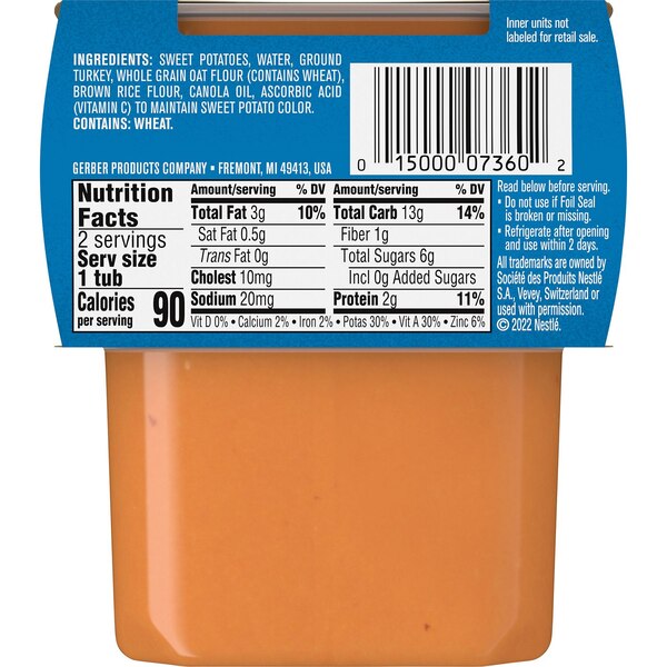 Gerber 2nd Foods Baby Foods, Sweet Potato and Turkey with Whole Grains Dinner, 2 PK, 4 OZ