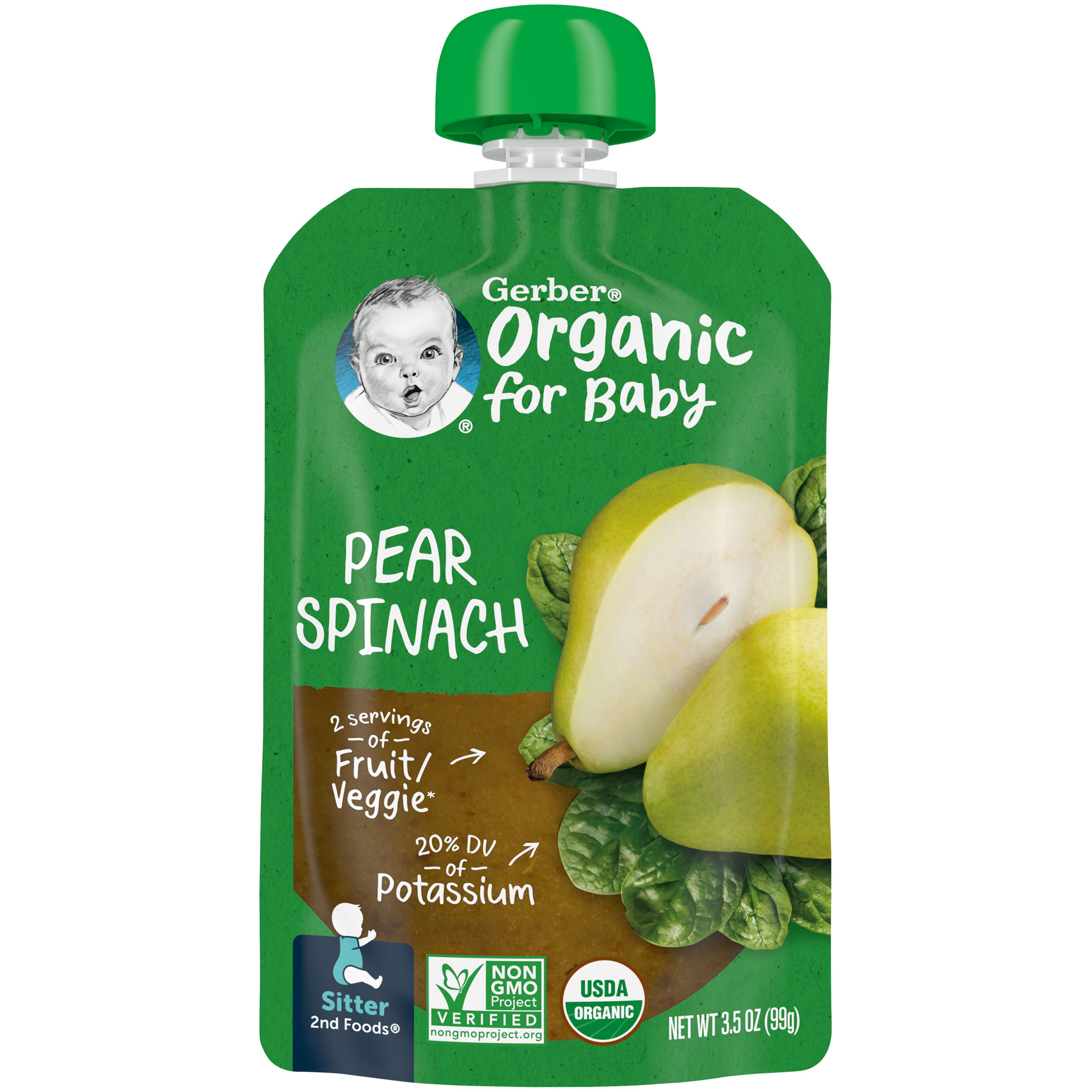 Gerber 2nd Foods Organic for Baby Baby Food, Pear Spinach, 3.5 oz Pouch