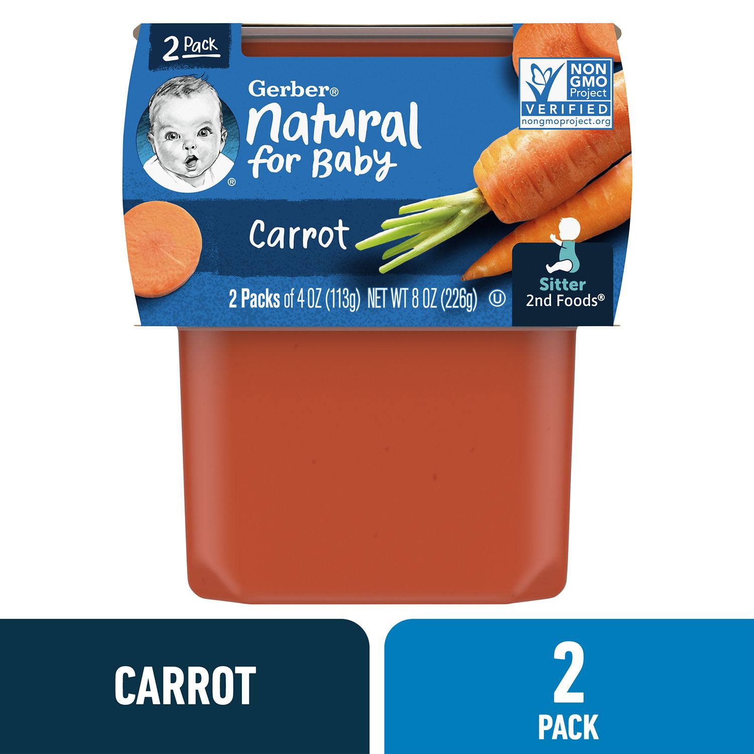 Gerber 2nd Foods Natural for Baby Baby Food, Carrots, 2 PK, 4 OZ