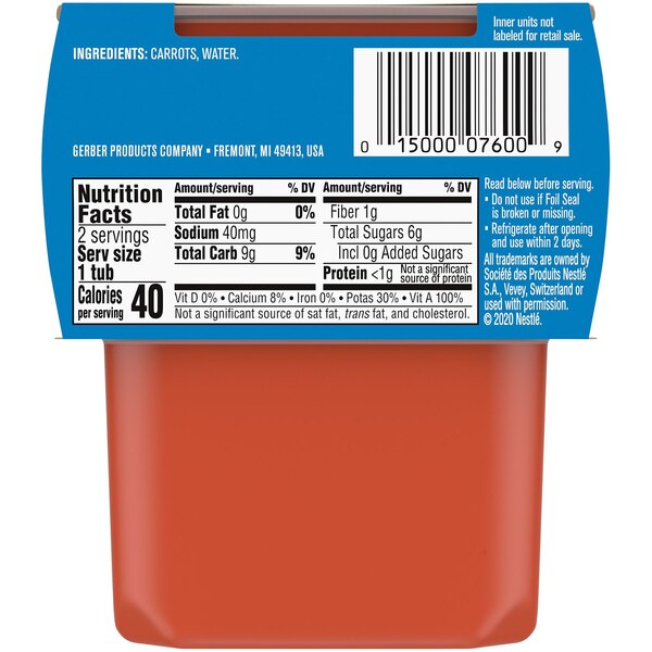 Gerber 2nd Foods Natural for Baby Baby Food, Carrots, 2 PK, 4 OZ