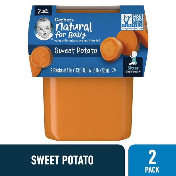Gerber 2nd Foods Natural for Baby Baby Food, Sweet Potato, 4 OZ, 2 PK