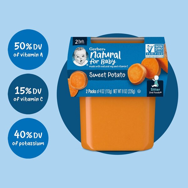 Gerber 2nd Foods Natural for Baby Baby Food, Sweet Potato, 4 OZ, 2 PK