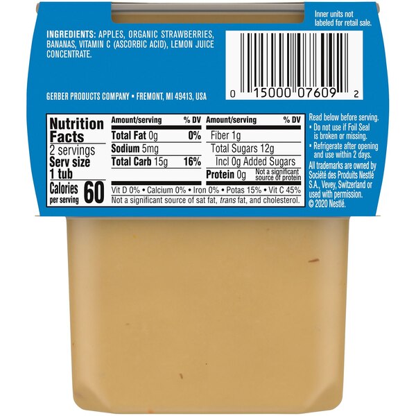 Gerber 2nd Foods Natural for Baby Baby Food, Apple Strawberry Banana, 2 PK, 4 OZ