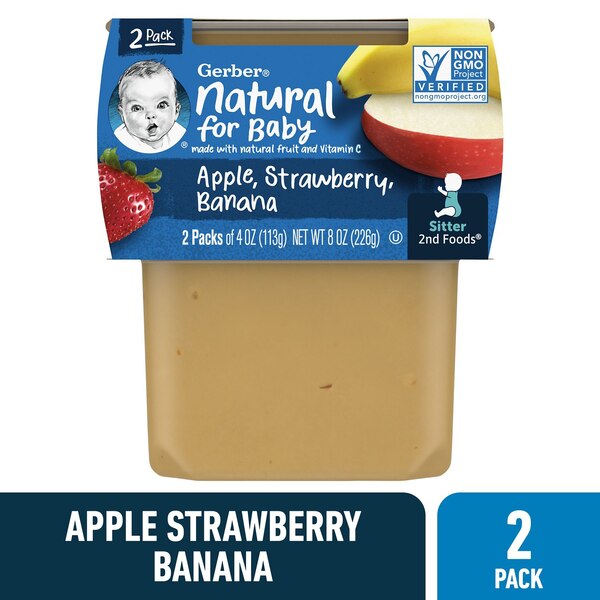 Gerber 2nd Foods Natural for Baby Baby Food, Apple Strawberry Banana, 2 PK, 4 OZ
