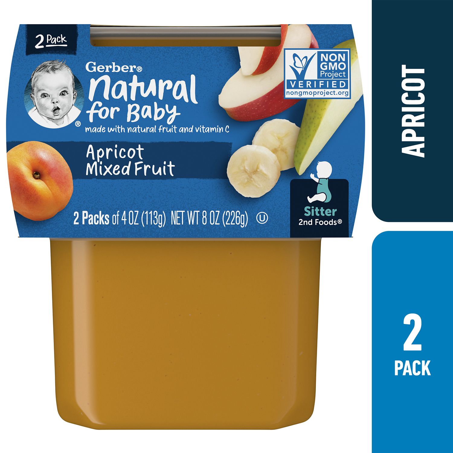 Gerber 2nd Foods Natural for Baby Baby Food, Apricot Mixed Fruit, 2 PK, 4 OZ