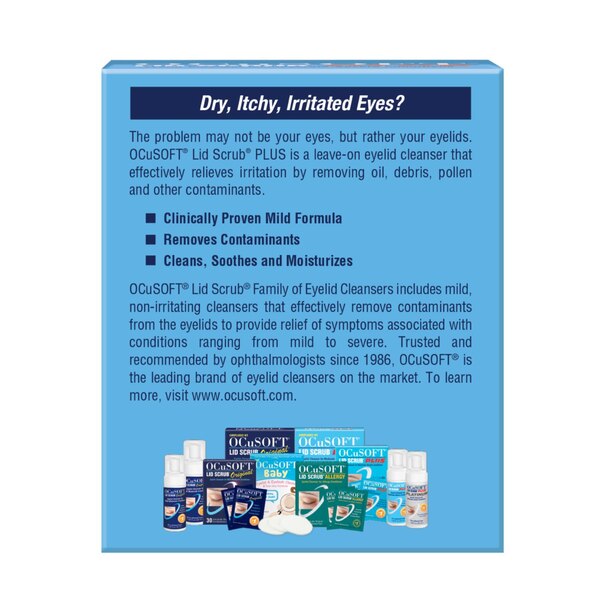 OCuSOFT Plus Lid Scrub Eyelid Cleanser, 30CT