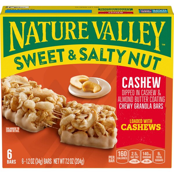 Nature Valley, Granola Bars, Sweet and Salty Nut, Cashew, 6 ct, 7.2 oz