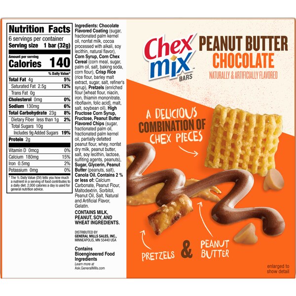 Chex Mix Peanut Butter Chocolate Bars, 6 ct
