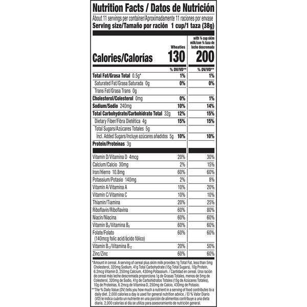 Wheaties Breakfast Cereal, 100% Whole Wheat Flakes, 15.6 oz