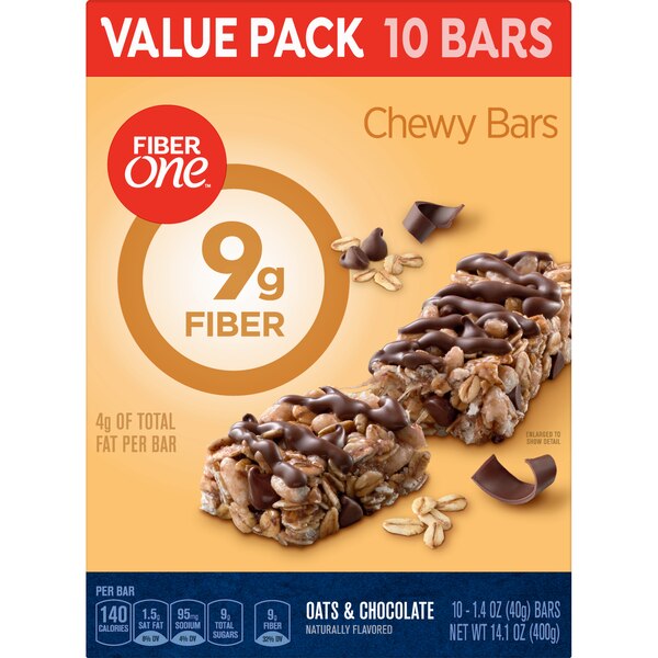 Fiber One Chewy Bars Value Pack, Oats & Chocolate, 10 ct, 14.1 oz