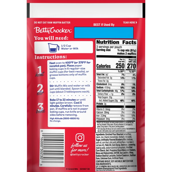 Betty Crocker - Mezcla para muffins, Blueberry, 6.5 oz