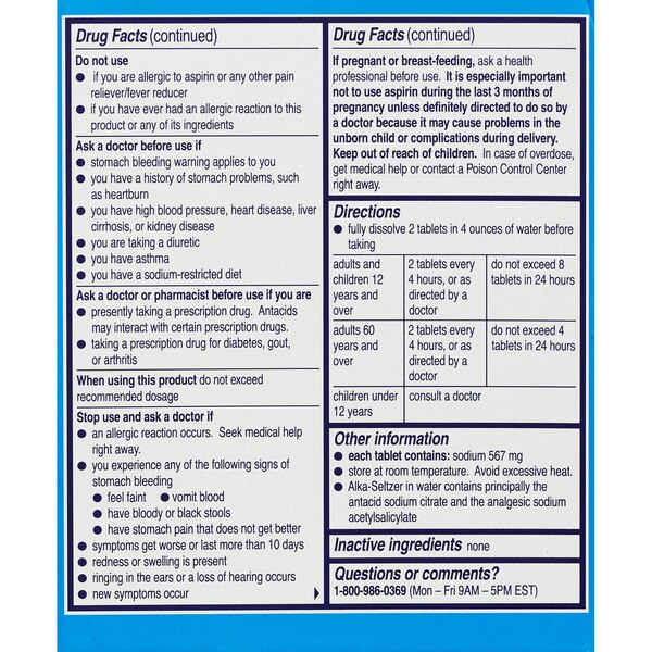 Alka-Seltzer - Tabletas efervescentes, Original