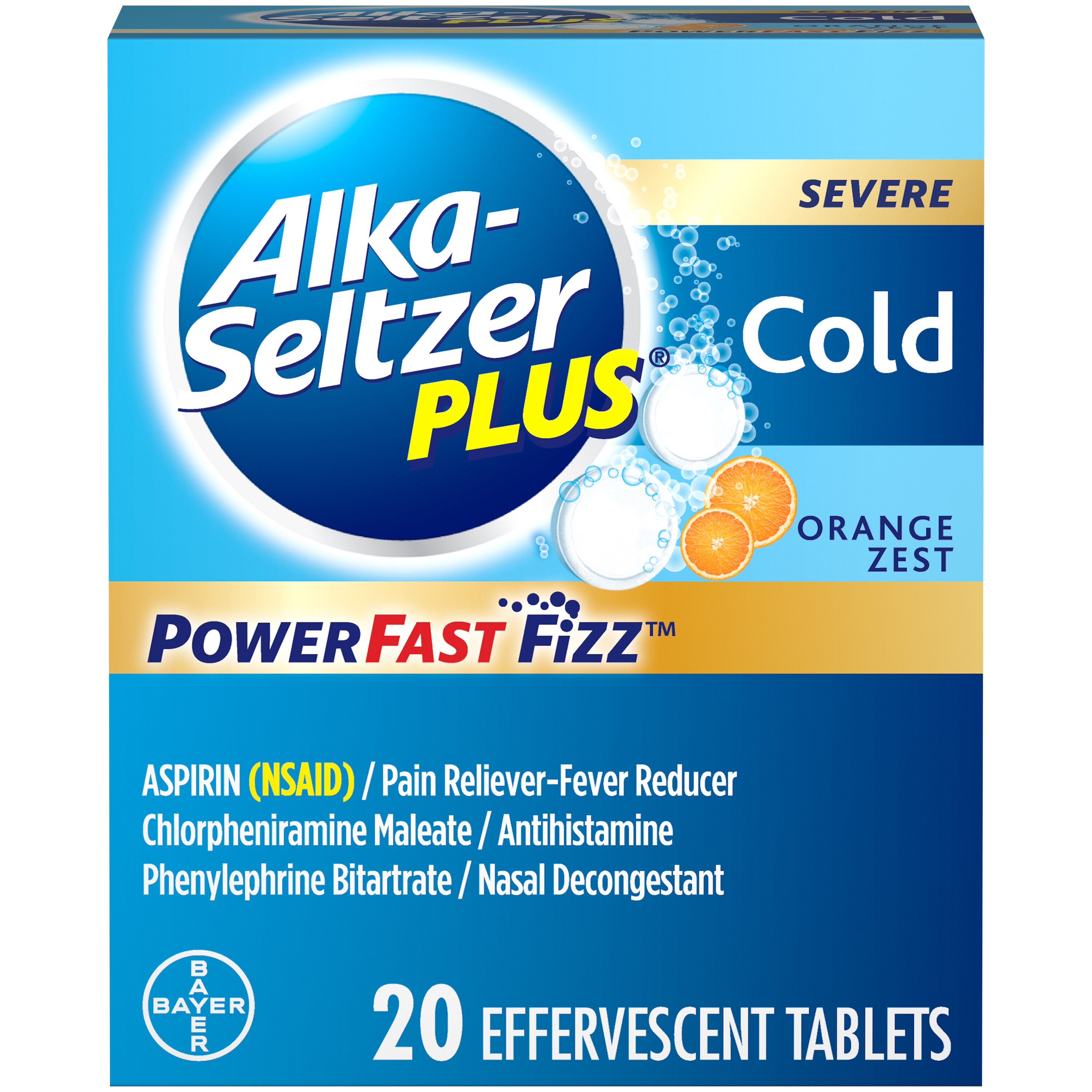 Alka-Seltzer Plus Severe Cold PowerFast Fizz Orange Zest Effervescent Tablets, 20ct