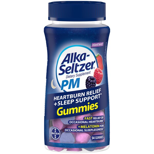 Alka-Seltzer PM Heartburn Relief + Sleep Support Gummies, Mixed Berry, 54 CT