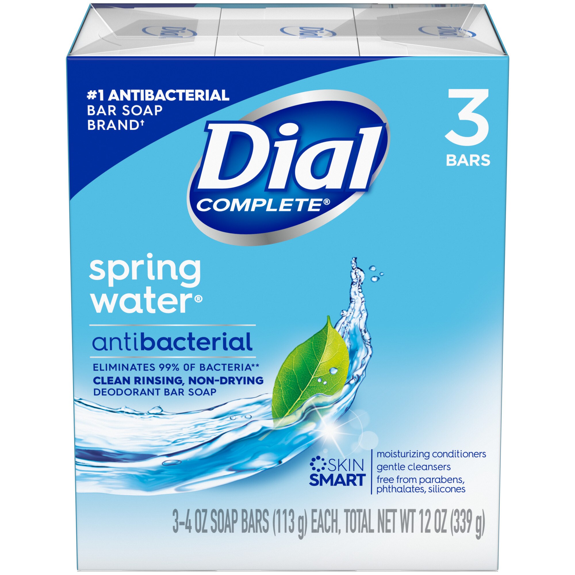 Dial - Jabón de tocador desodorante antibacteriano, Spring Water, 4 oz, 3 u.