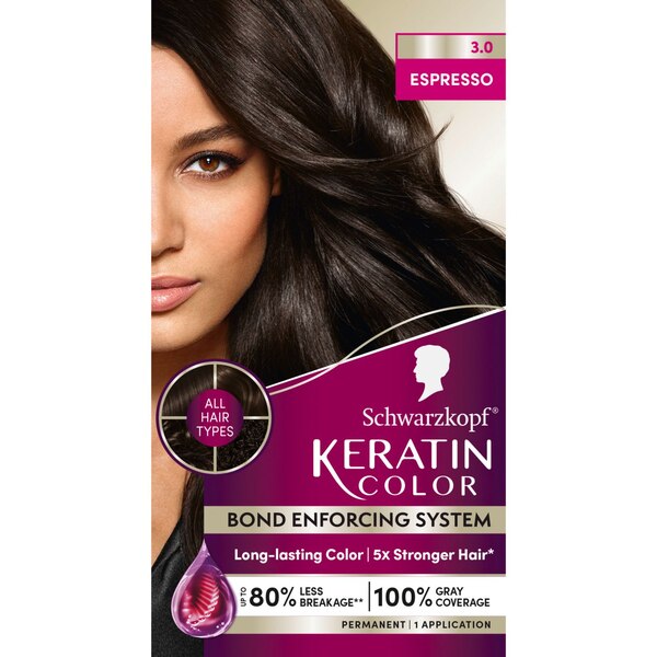 Schwarzkopf Keratin Color Permanent Hair Color Cream, 3.11 Deep Dark Blue, 5.75 Medium Copper Brown, 4.1 Dark Ash Brown, 1.9 Rich Caviar, 4.0 Capuccino, 3.0 Espresso, 5.3 Berry Brown, 1.0 Black, Onyx, 4.6 Intense Cocoa, 7.5 Caramel Blonde, 8.0 Silky Blonde, 1.8 Ruby Noir, 5.88 Deep Red, 5.0 Medium Brown, 1.1 Midnight Black