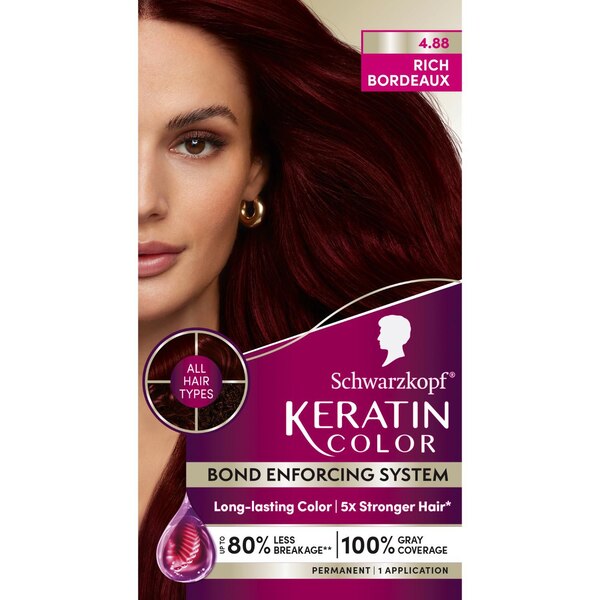 Schwarzkopf Keratin Color Permanent Hair Color Cream, 4.88 Rich Bordeaux