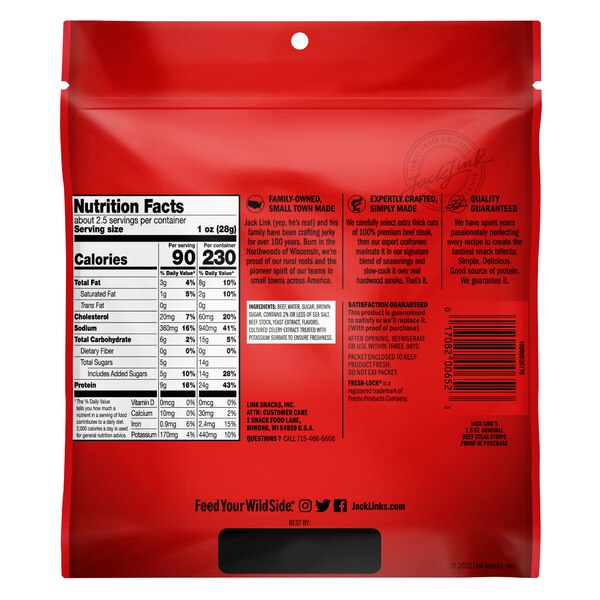 Jack Link's Original Extra Thick Cut Steak Strips, 2.6 oz