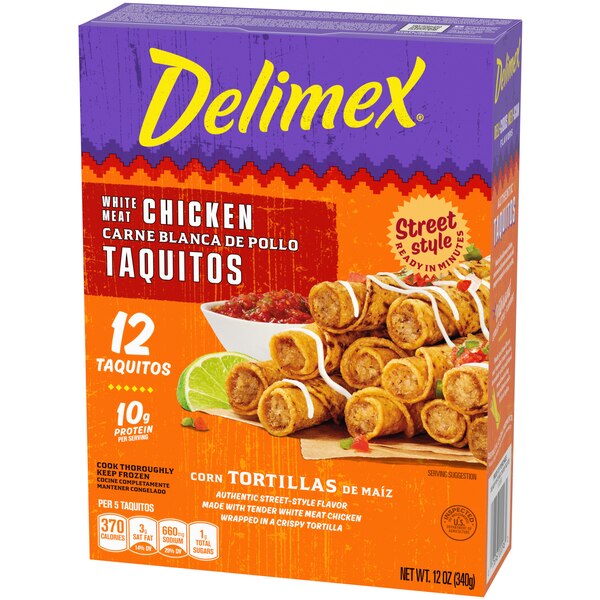Delimex White Meat Chicken Corn Taquitos Frozen Snacks, 12 ct, 12 oz