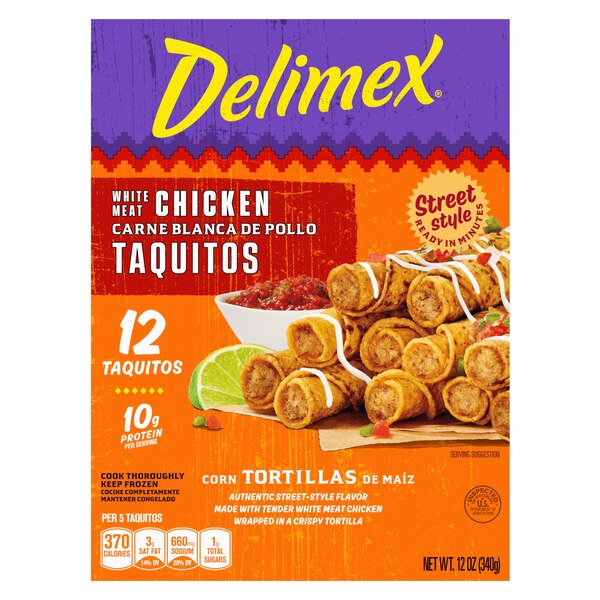 Delimex White Meat Chicken Corn Taquitos Frozen Snacks, 12 ct, 12 oz