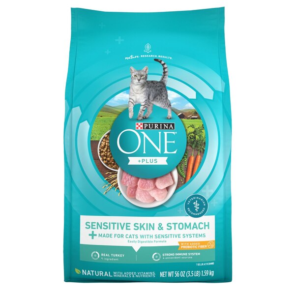 Purina ONE +Plus Sensitive Skin and Stomach Adult Cat Food, 3.5 lb