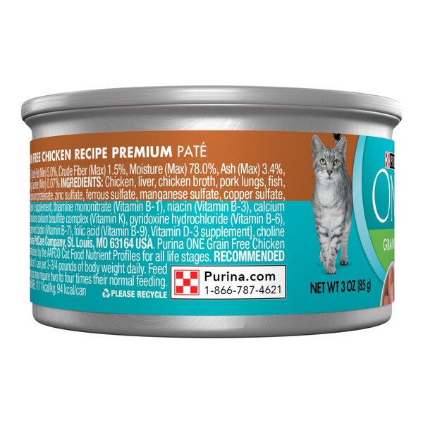 Purina ONE Grain Free Wet Cat Pate, Chicken Recipe - 3 oz