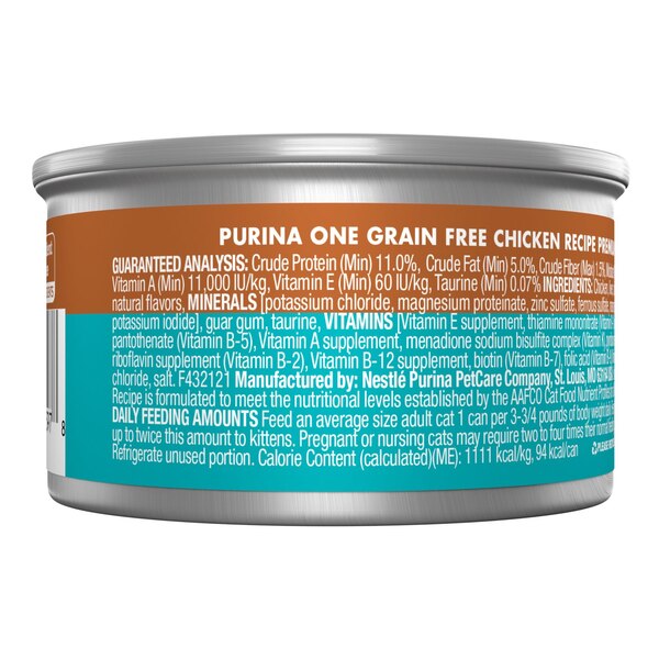 Purina ONE Grain Free Wet Cat Pate, Chicken Recipe - 3 oz