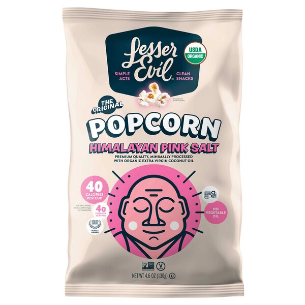 LesserEvil Organic Popcorn, Himalayan Pink Salt, 4.6 Oz
