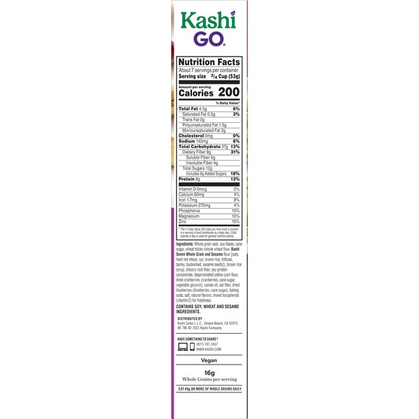 Kashi GO Toasted Berry Crisp Breakfast Cereal, 14 oz