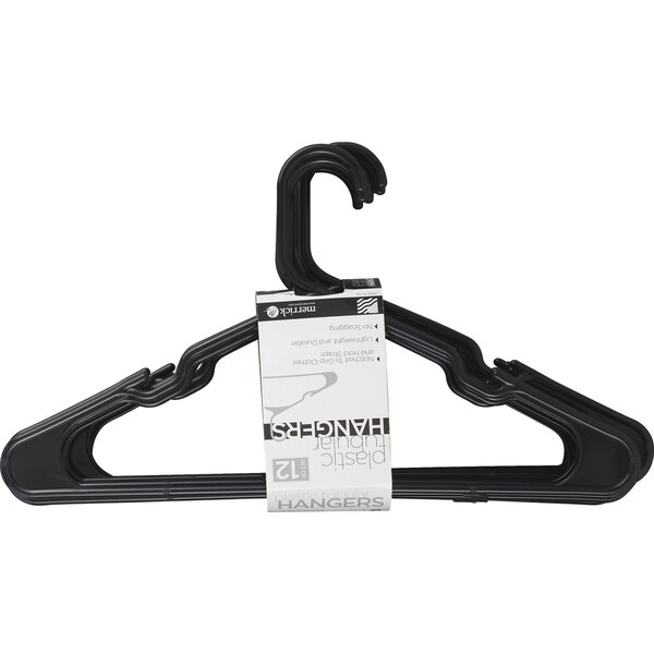 Merrick Plastic Tubular Hangers, Black, 12 ct
