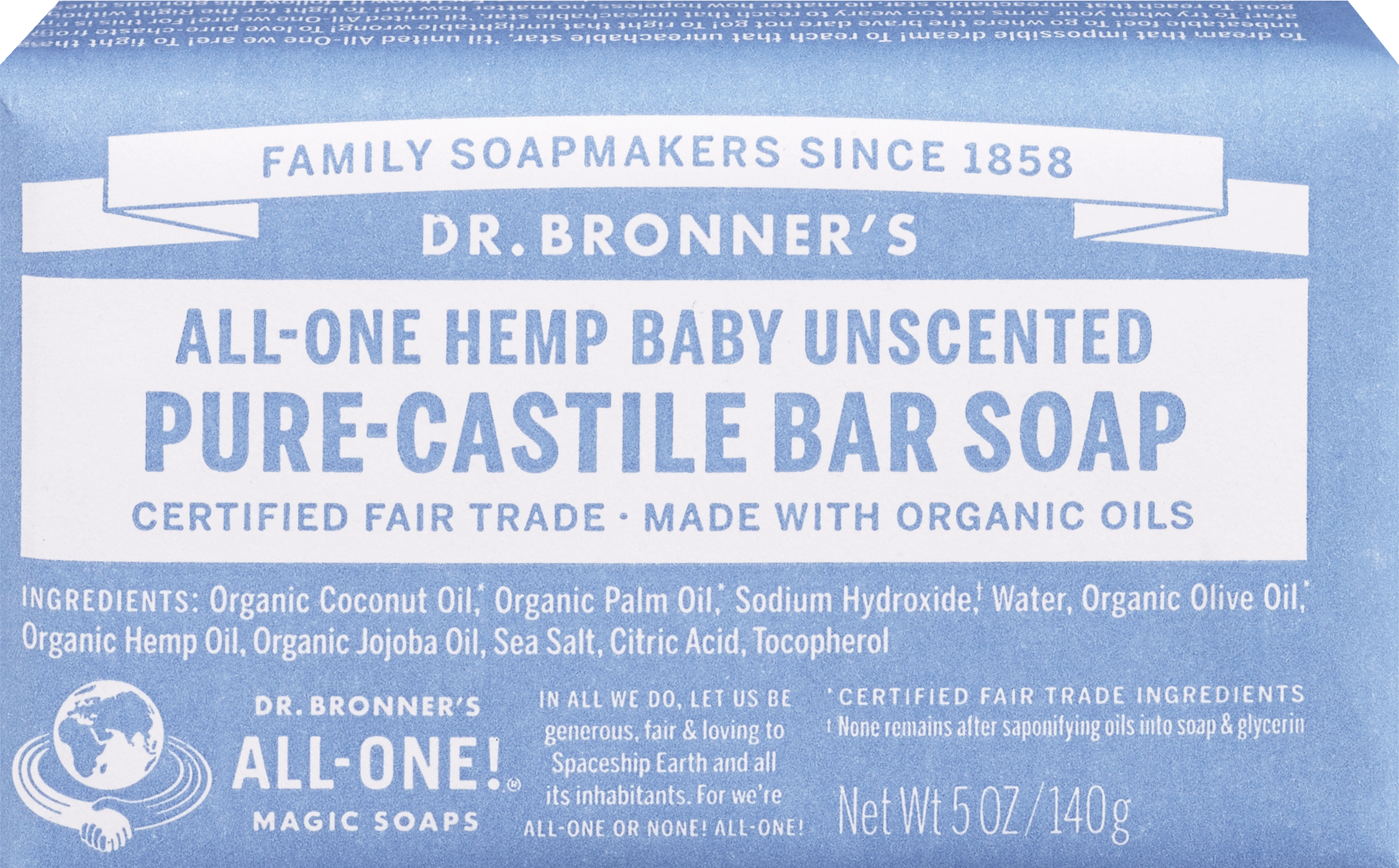 Dr. Bronner's Magic Soaps - Jabón de tocador puro de castilla, suave para bebés, sin perfume