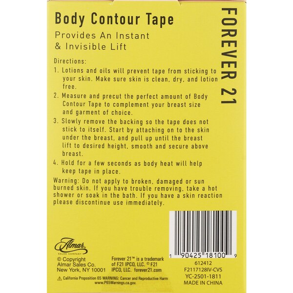 Forever 21 Body Contour Tape, Ivory, 4" x 16.5", 1 Roll