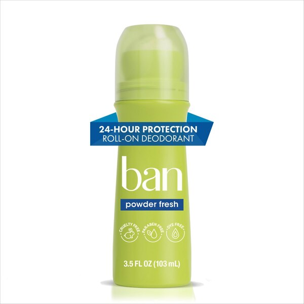 Ban 24-Hour Antiperspirant & Deodorant Roll-On, Powder Fresh, 3.5 OZ