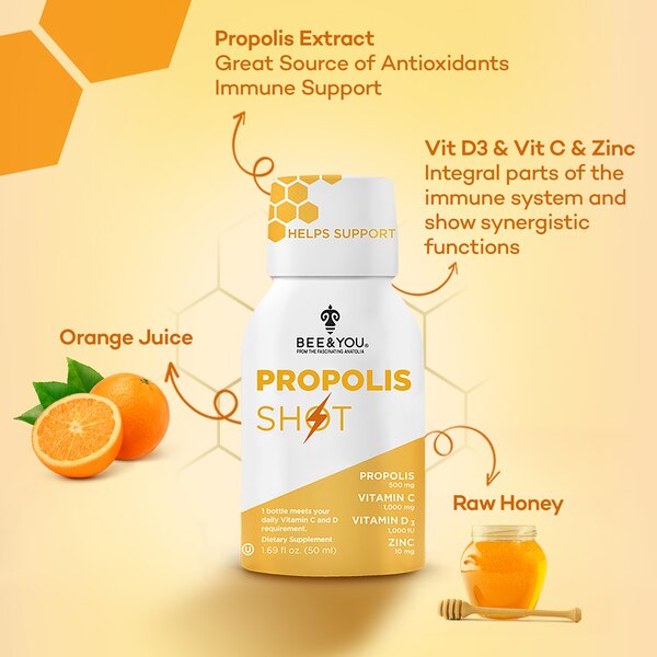 BEE&YOU Propolis Shot, 1.69 Oz Bottles, 12 CT