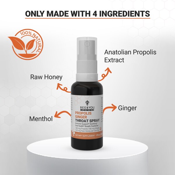 BEE&YOU Propolis+Ginger+Raw Honey Throat Spray, 1 Fl Oz
