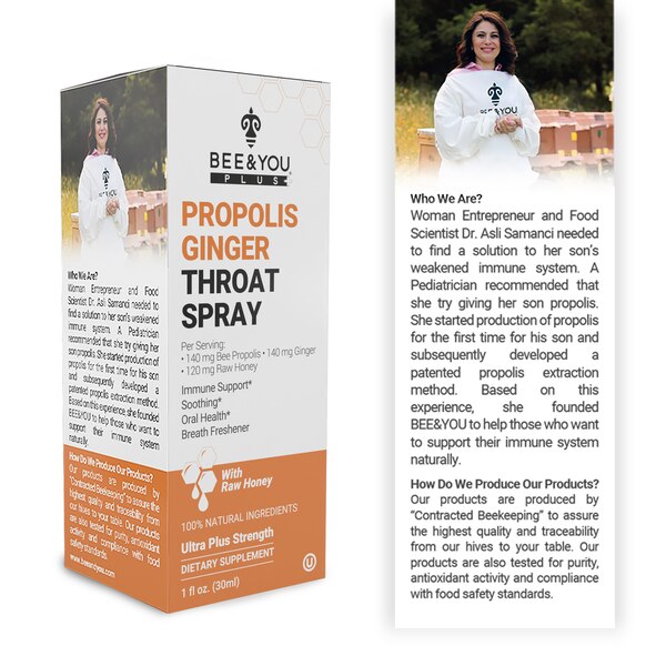 BEE&YOU Propolis+Ginger+Raw Honey Throat Spray, 1 Fl Oz
