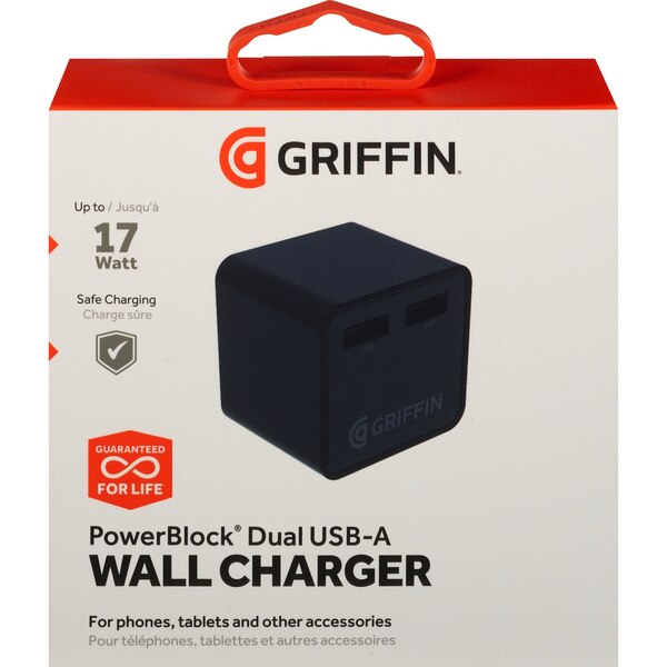 Griffin PowerBlock Dual Universal USB-A Wall Charger, Black