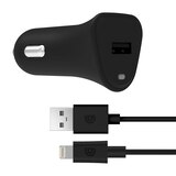 Griffin PowerJolt Universal USB-A 12W Car Charger with USB-A to Lightning Cable - Black. Lifetime Warranty., thumbnail image